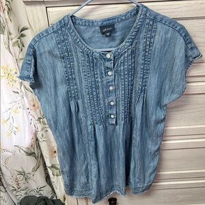J. Jill Blue Cap Sleeve Blouse with Bib Collar